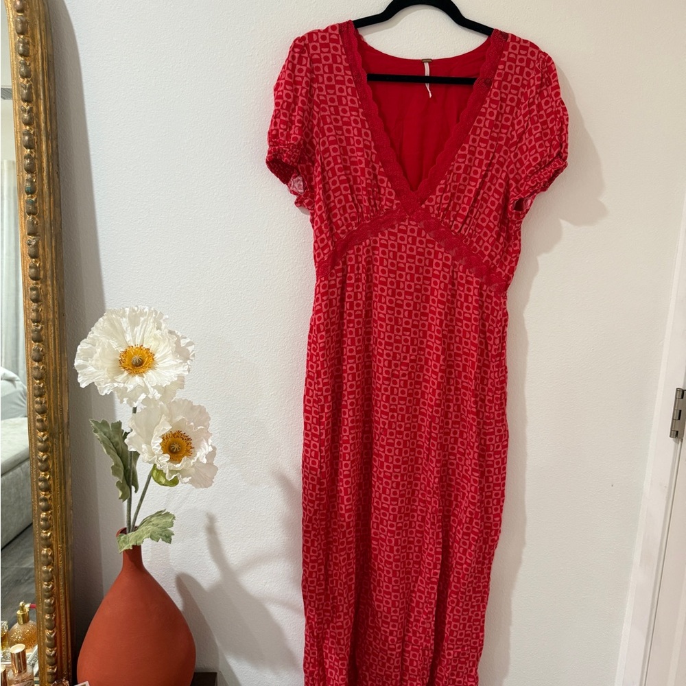 Free People Red V-Neck Dress